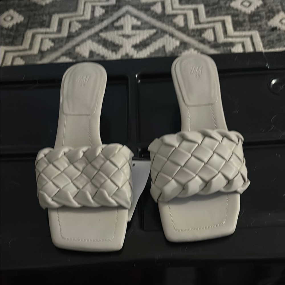 H&M White Sandals Braided Slide